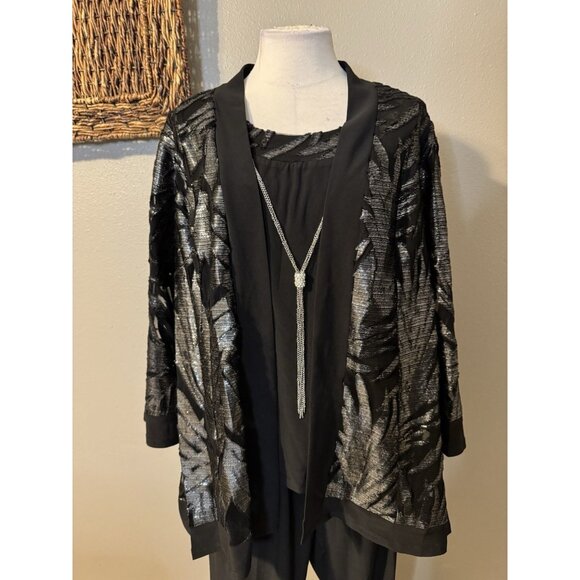 R & M Richards 16W Black 3 Pc Set Jacket Pant Suit Party Wedding Guest $190 NEW - Picture 7 of 16